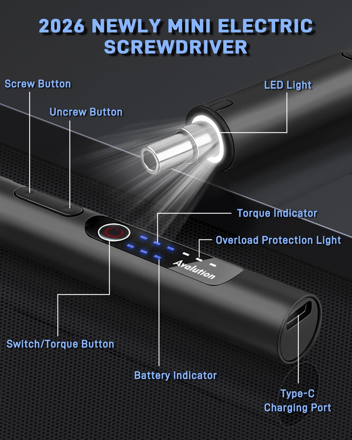 Avalution Juego de mini destornilladores eléctricos, kit de destornillador eléctrico 170 en 1, 154 puntas magnéticas S2, 3 ajustes de par, luces LED, kit de herramientas de destornillador de precisión