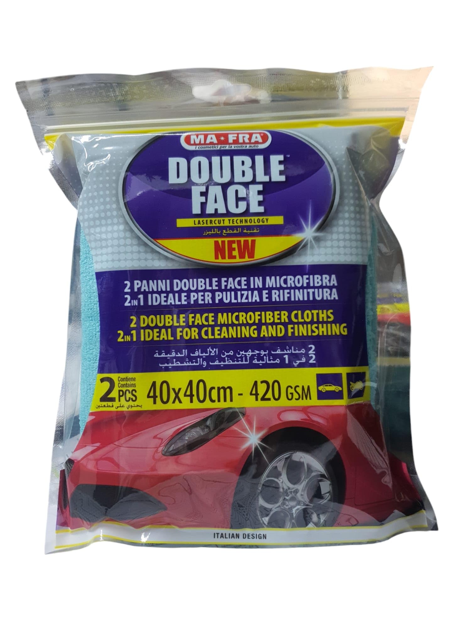 Ma-Fra Double Face, 2 Panni in Microfibra 40x40cm, 420 GSM, Ideali per Pulizia e Rifinitura