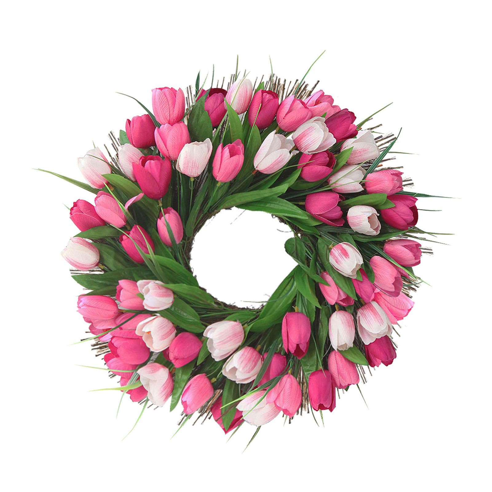 Frühlingskranz für die Haustür, 17,72 Zoll Realistischer Kranz, Künstliche Blumen-Sommer-Blumenkränze für die Ganze Saison für Tür, Hochzeit, Wand, Außen- und Innendekoration (Rosa Weiß)