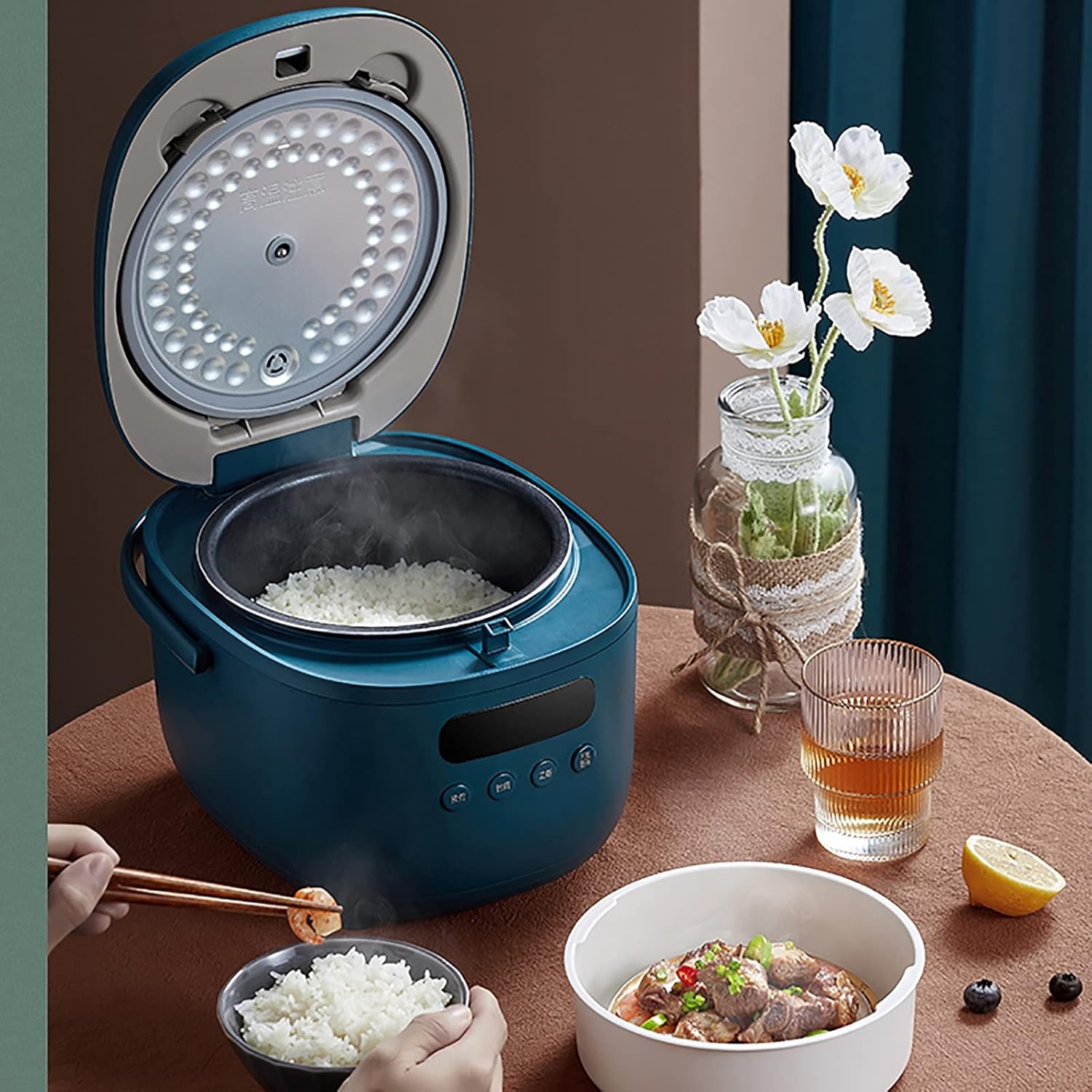 Rice Cooker with Steamer (2L) Household Portable Mini Rice Cooker, Reservation And Heat Preservation Rice Cooker, for 1-3 People 220-240V US/EU