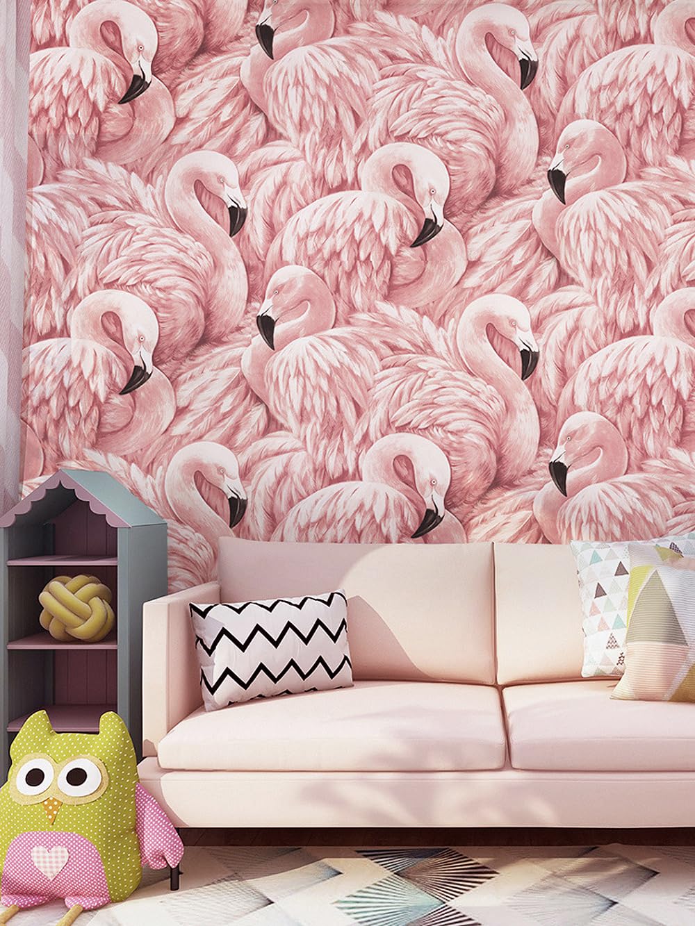 10x0.53m romantic baby pink flamingo feathers textured non-woven wallpaper roll for bedroom livingroom 1.73' w x 32.8' l=5.3? (57sq.ft)