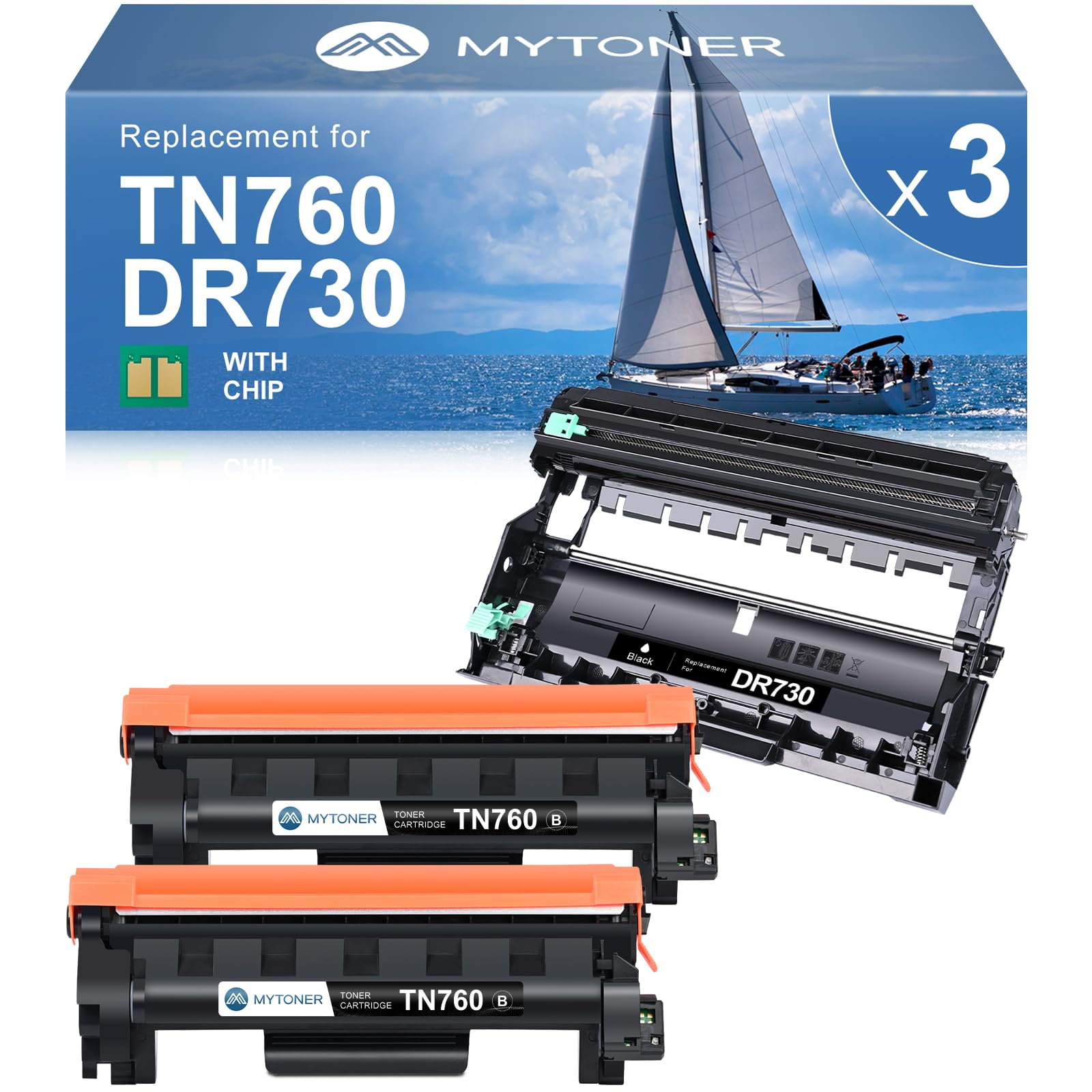 MYTONER Compatible Toner Cartridges Replacement for Brother TN760 TN-760 DR730 Drum Unit TN730 TN-730 for MFC-L2750DW MFC-L2690DW MFC-L2710DW MFC-L2717DW HL-L2350DW Printer (2 Packs Toner, 1 Drum)