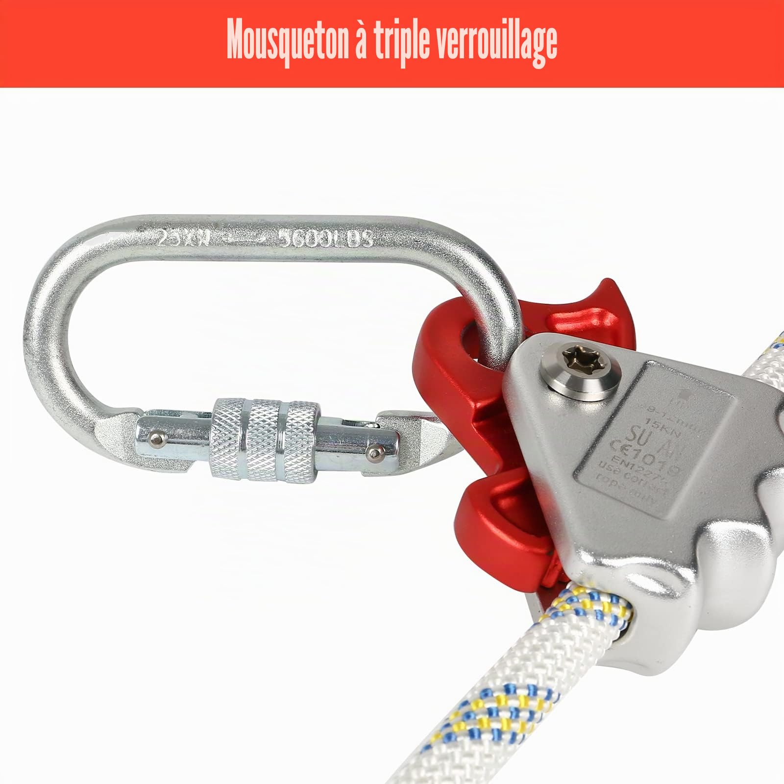 MENAYODA Câble de positionnement réglable, câble de maintien avec réducteur de câble PROT-3, sécurité anti-chute pour la connexion entre votre harnais et le point d'ancrage