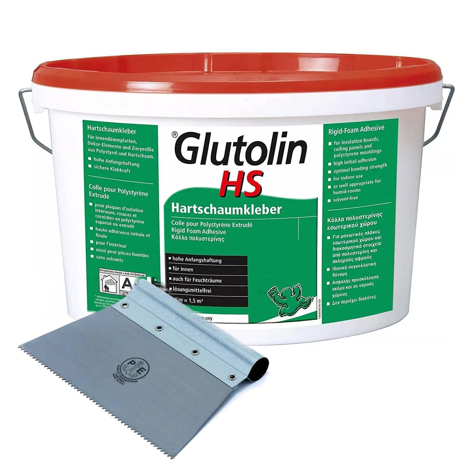 Colla Glutolin Hs 8 Kg Colla per Depron Collante per Pannelli Isolanti DEPRON + Spatola con Denti a Sega stretti cm 20
