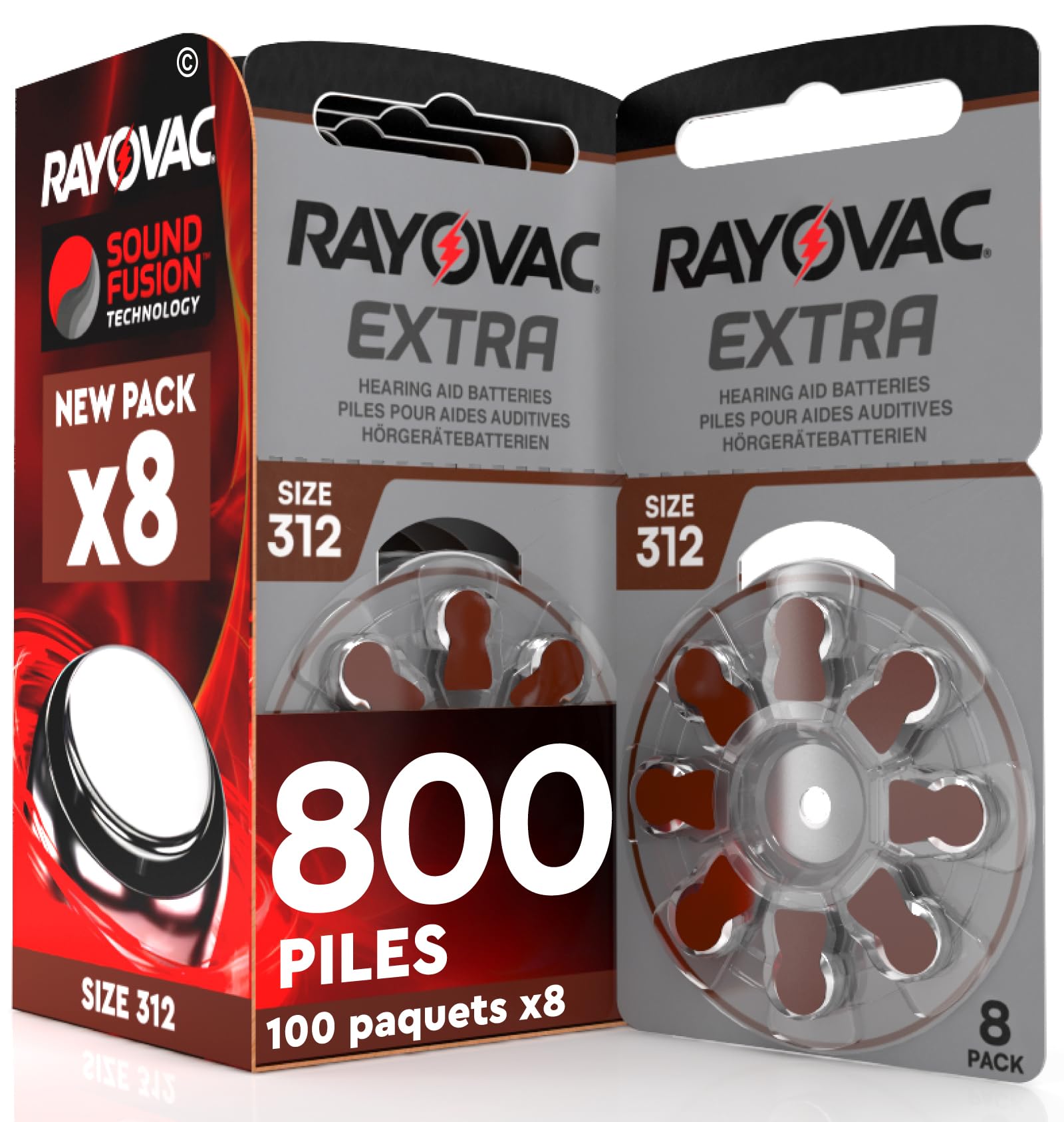 800 Piles Auditives Rayovac Extra 312. 100x8 Piles pour Appareil Auditif