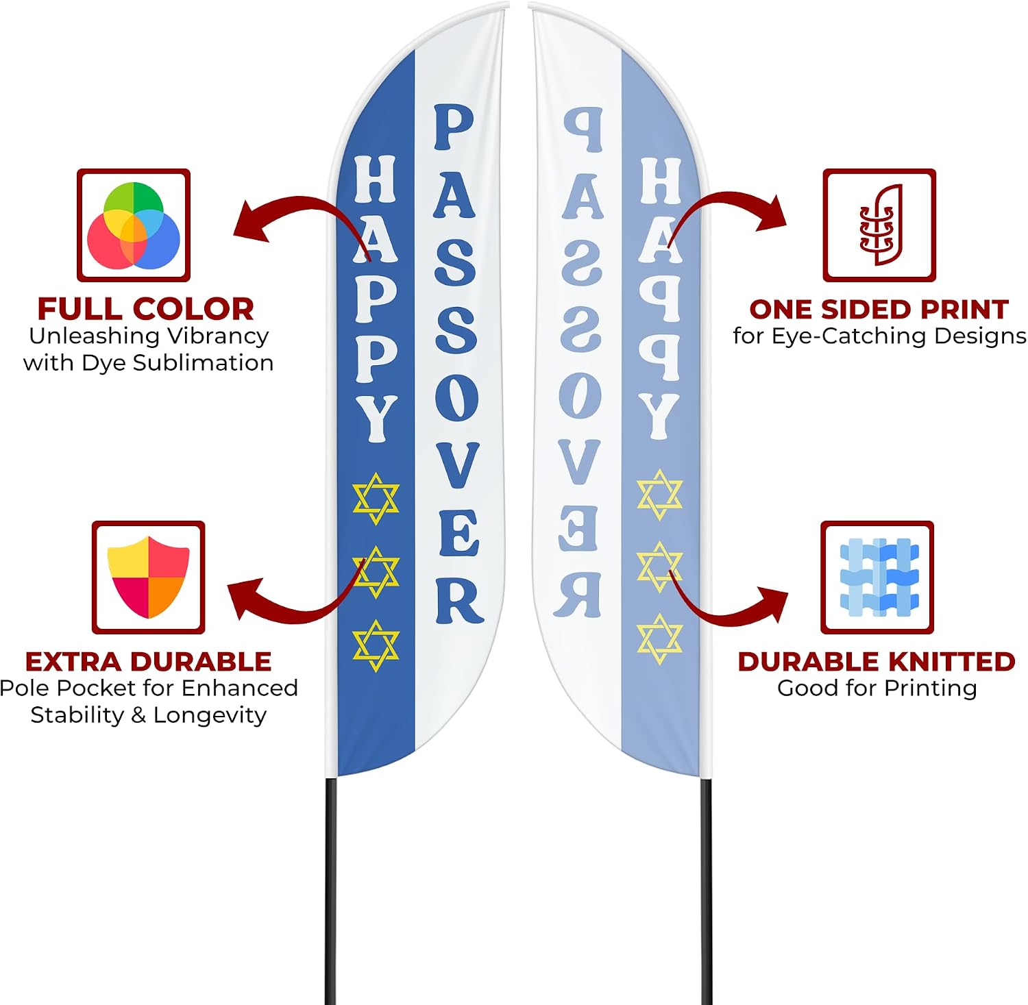 Happy Passover Sign feather flag for Outdoor by Mavis Printing | 11.5 FEET Long Polyester Outdoor Banner Flag for Easy Hang | HD Print Swooper I Flag Only to Promote Church ActivityI Flag Only