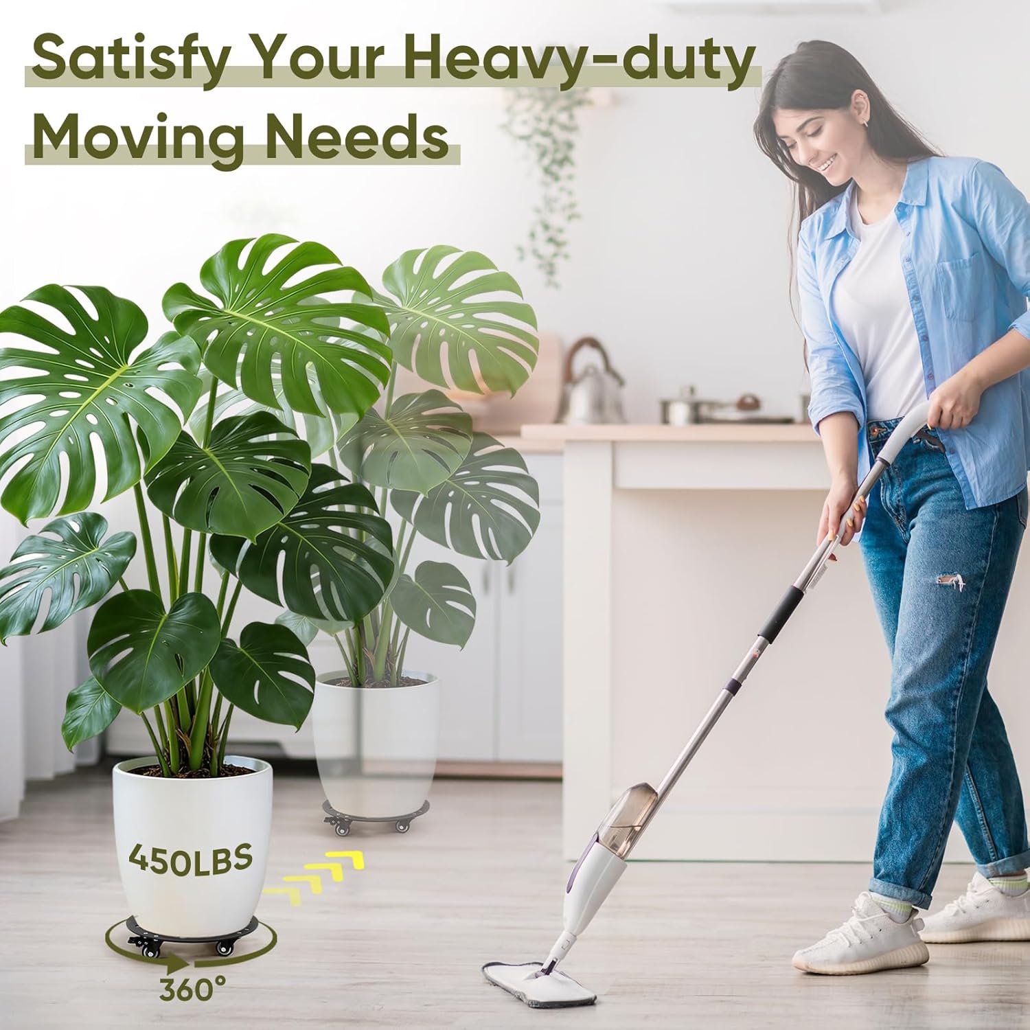 12‘’ Plant Caddy with Wheels 2PCS,Heavy Duty 3mm Thick Steel Rolling Plant Stand,Plant Pot Mover for Large Flower Pots and Planters, Plant Dolly,450lb