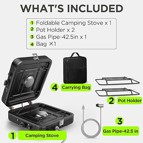 Miniatura 5 de Estufa de propano para acampar de 2 quemadores con bolsa de transporte, quemadores ajustables de 17500 BTU, estufa de gas plegable portátil para