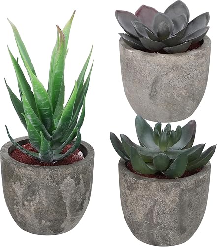 OUNONA 3 plantas suculentas artificiales en maceta, plantas artificiales de interior, suculentas artificiales surtidas, cactus falsos decorativos en
