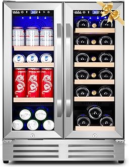 Velieta Wine and Beverage Refrigerator, 24 Inch Dual Zone Fridge with Glass Door, Built-In Cooler with Powerful and Quite Cool System/18 Bottles and 88 Cans Capacity Bverage Cooler