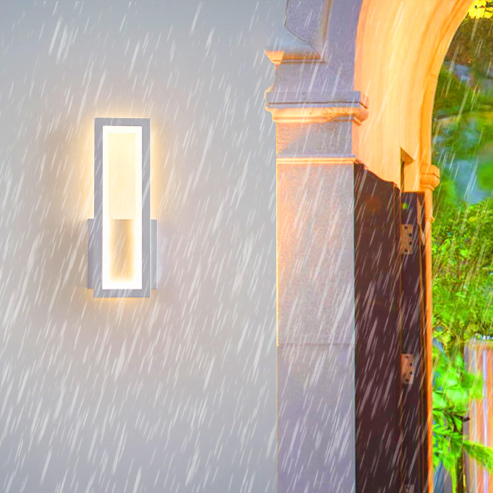 HELCEKOU Modern LED Wall Light Outdoor IP65 Waterproof Lamp Acrylic Iron Rectangular Design Sconce Minimalist Villa Decorative 3000K/4000K/6000K for Gardens Courtyard