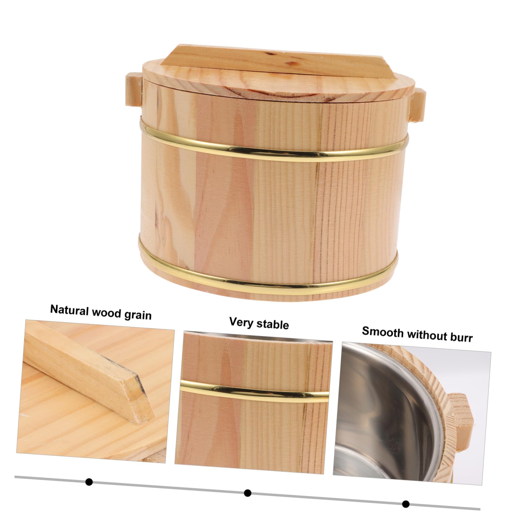Vasca Tradizionale Giapponese per Riso in Legno 18Cm Coperchio e Manico Casuale Secchiello per Riso al Vapore Adatto a Ristoranti e Preparazioni Casalinghe Stili multipli