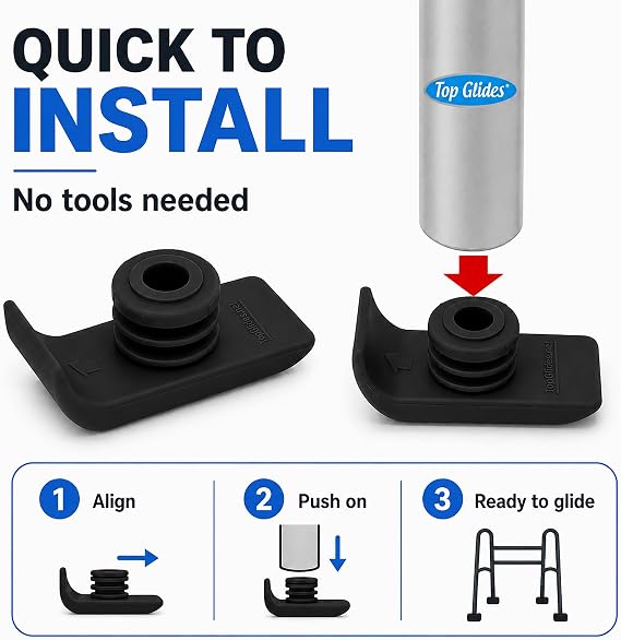 Top Glides TuffSki Walker Ski Glides One Pair (Black)