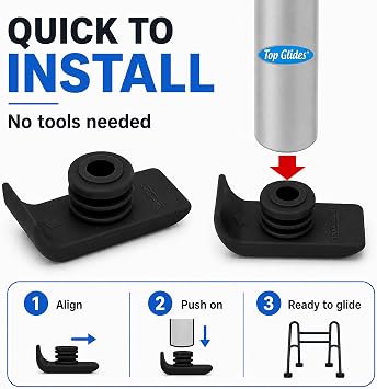 Top Glides TuffSki Walker Ski Glides One Pair (Black)