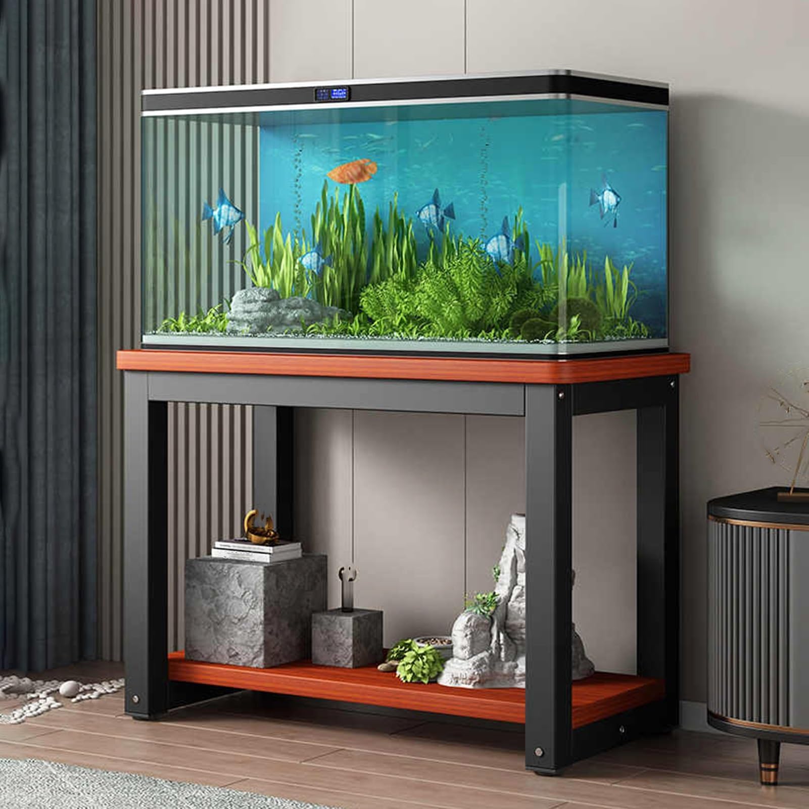Black Aquarium Display Rack, 2 Tier Fish Tank Cabinet For Kitchen, Large Capacity Reptile Terrariums Stand, Aquarium Table For 2 Tanks,Light Coffee-40x30cm 15 3/4