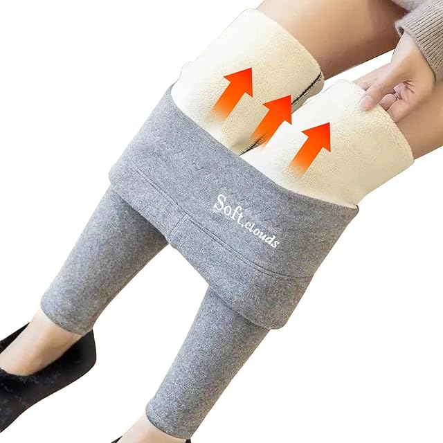 Thermal Women Leggings,Soft Clouds Fleece Leggings For Women - High Waisted Thermal Warm Slim Yoga Pants Tummy Control Thick Tights