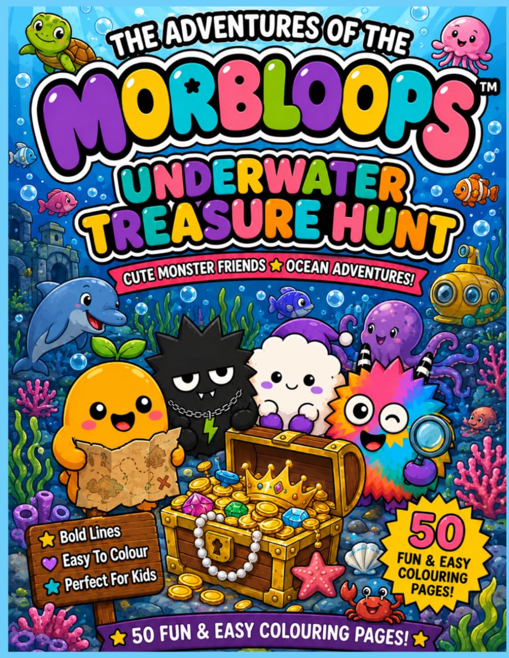 The Adventures of the Morbloops™ Underwater Treasure Hunt: 50 Fun and Easy Colouring Pages Cute Ocean Adventures for Everyone To Enjoy