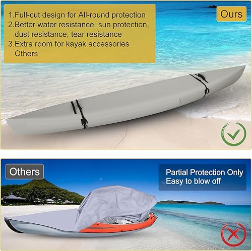 Miniatura 5 de Funda para kayak 100% impermeable para almacenamiento al aire libre, solución teñida, a prueba de decoloración, protección para todo tipo de clima,