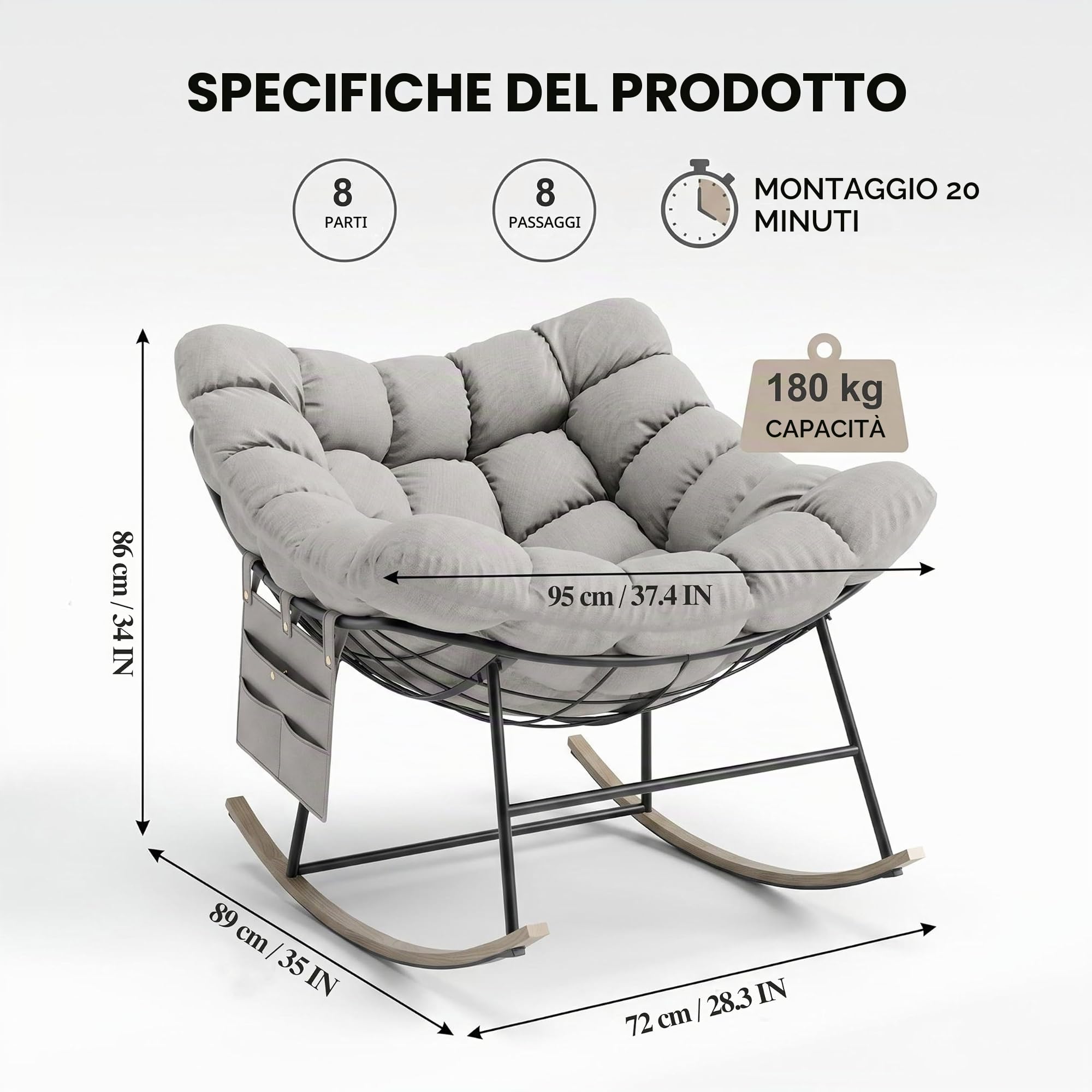 Fiutazge 2 Pezzi Sedia a Dondolo da Esterno,Poltrona Relax Ergonomica a Forma di Uovo per Giardino,Balcone,Veranda e Soggiorno,Portata 180 kg,Beige
