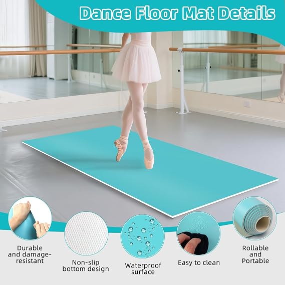 Dance Floor Mat Non-Slip with Shoulder Strap Portable and Dance Resistance Band, Dance Floor for Ballet,Jazz, Pop Thick PVC Practice Floor Reusable Mat