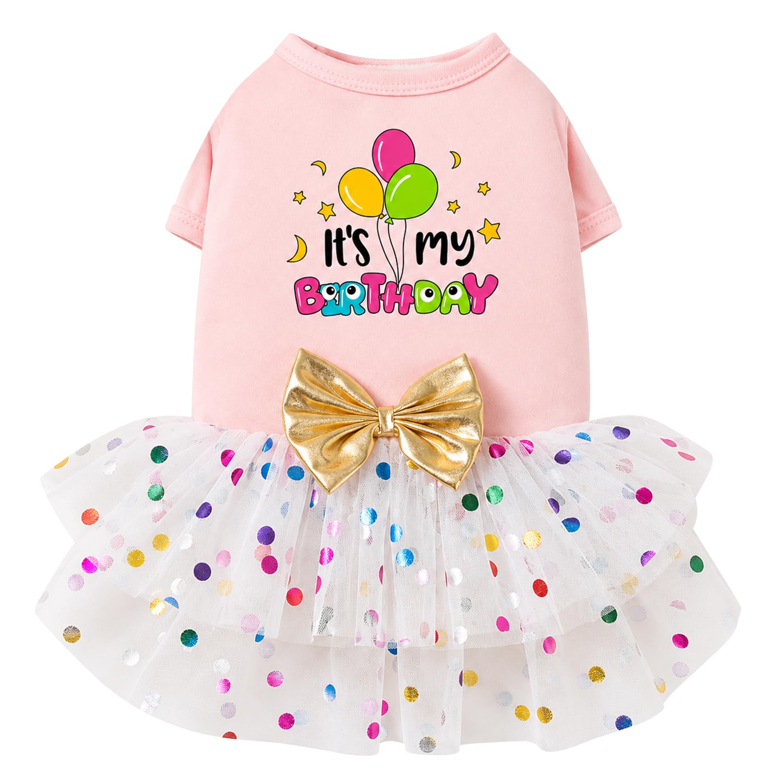 Yaopelky Birthday Dog Dress for Girl Dogs, Cute Puppy Princess Tutu Skirt with Balloon Birthday Print and Shiny Bow Pet Clothes for Small Medium Dogs Party Dress Outfit (Pink, L(6-9kg))