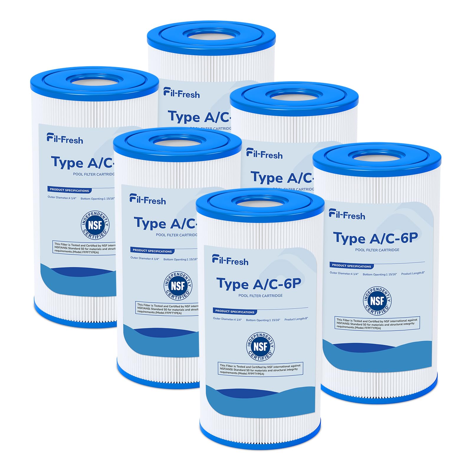 Fil-fresh Type A or C Pool Filters Cartridge Compatible with Intex Krystal Clear 530/1000/1500 GPH Filter Pump, Replaces Intex Type A or C, 29000E, 6-Pack-image-47