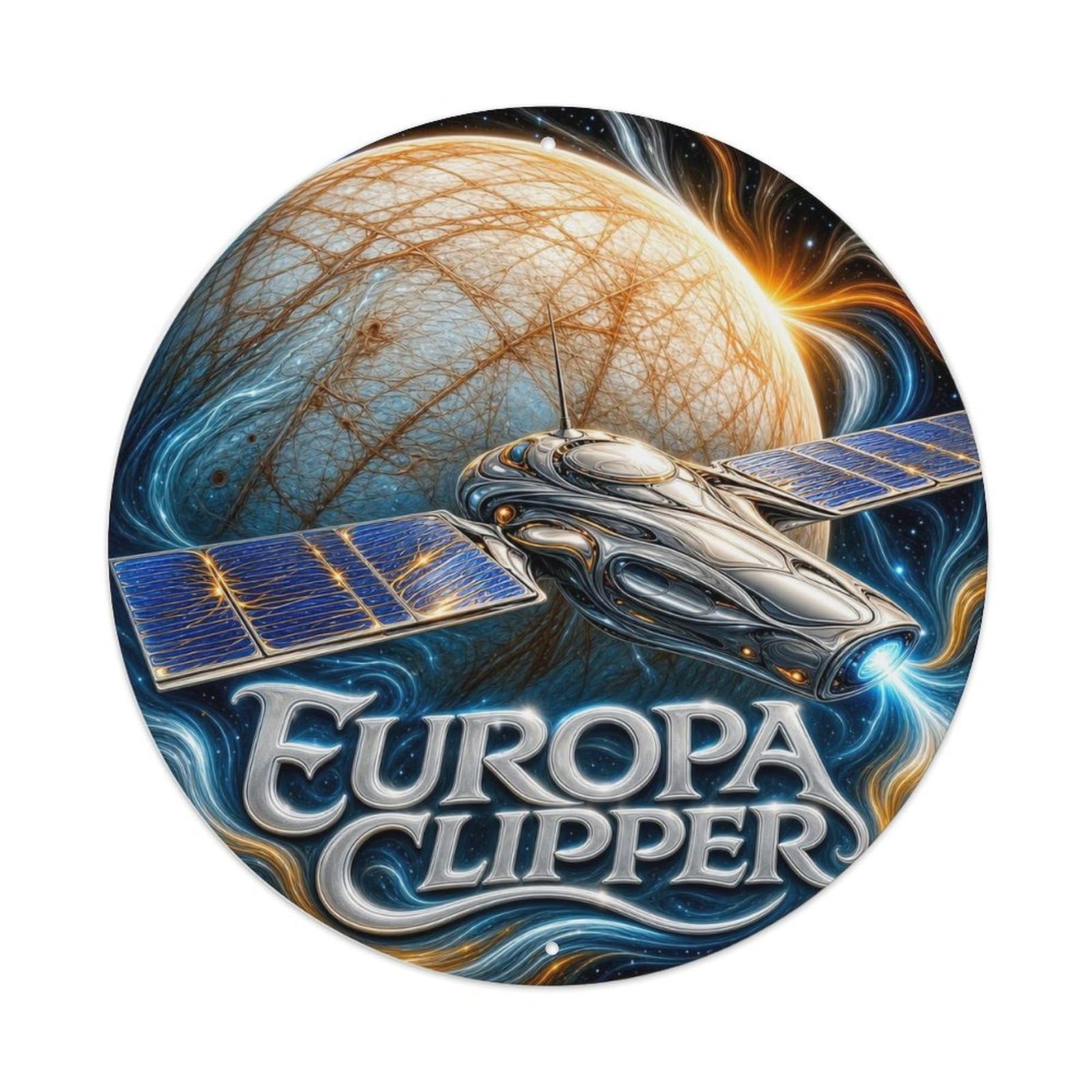 Retro Space Jupiter Europa Milky Way Universe Metal Tin Sign Plaque Wall Decor for Cafe, Man Cave, Club Bar, Office, Home Garden Round Metal Poster 8x8Inch