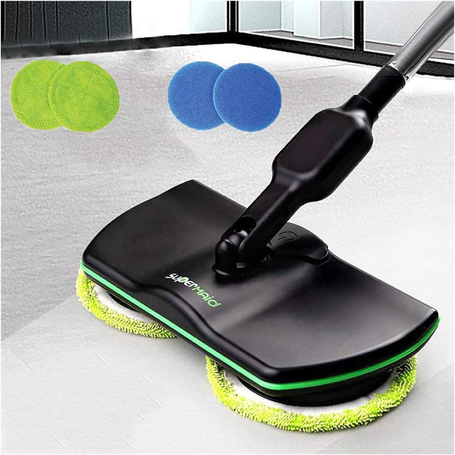 Electric Spinning Mop Cordless, Household Cleaning Mop Rechargeable,Handheld Spin Maid Floor Cleaner, Powered Scrubber Polisher Mop Carpet Tile Sweeper for Living Room Bedroom Dining Room,Black