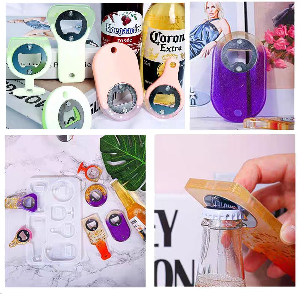 BIGEBO Bottle Opener Resin Mold, Silicone Mold Wine Opener Epoxy Casting with Screwdriver and Patch for Crafting Keychain Jewelry and Beer Spanner Accessorie