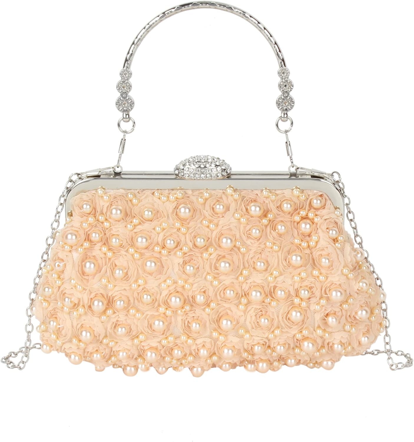 Elegant Faux Pearl Clutch Bag for Women, Rose Embroidery Vintage Wedding Purse Bridal Bridesmaid Party Crossbody Bag
