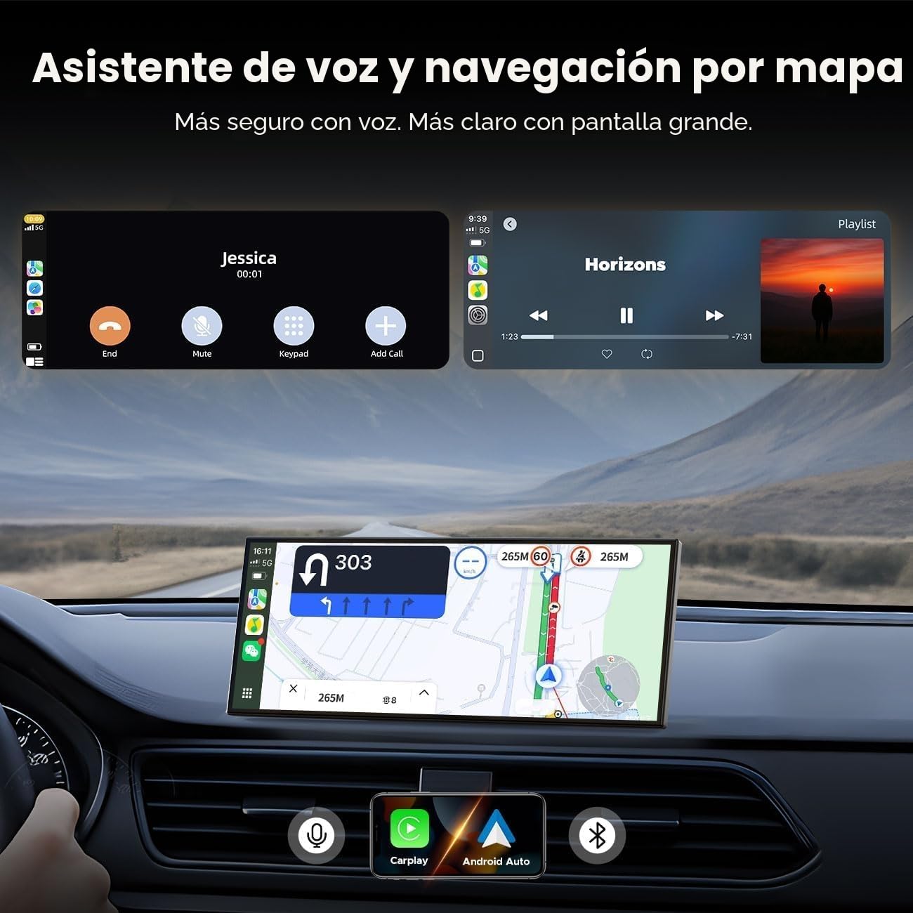 Volam 10.25 Pulgadas Pantalla Coche Inalámbrico Carplay con net-flix YouTube/Tik Tok,Carplay y Android Auto,pantalla carplay coche con 1080P Cámara de marcha atrás,Navegador GPS,2.4G/5G WLAN Bluetooth