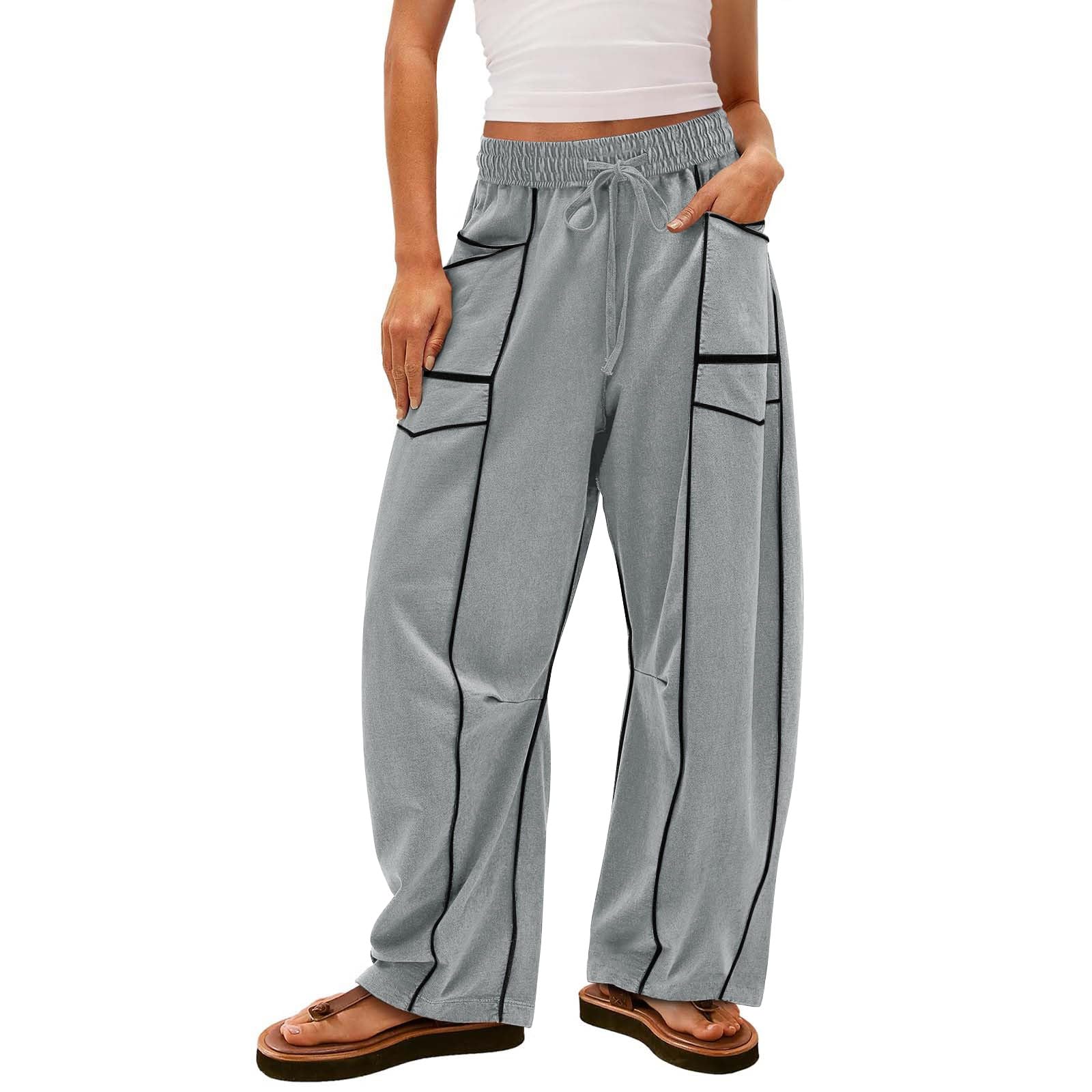 Barrel Sweatpants Women Striped Wide Leg Drawstring Sweatpant Palazzo Casual Baggy Pants High Waist Lounge Pant