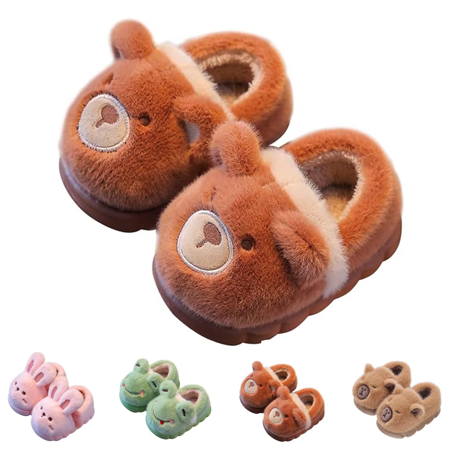 KEYUSHOP Toddler Kids Slippers Girls Boys House Slippers Plush Warm Animal Bunny Bear Frog Shoes Non-slip Memory Foam Preppy Shoes for Indoor Outdoor