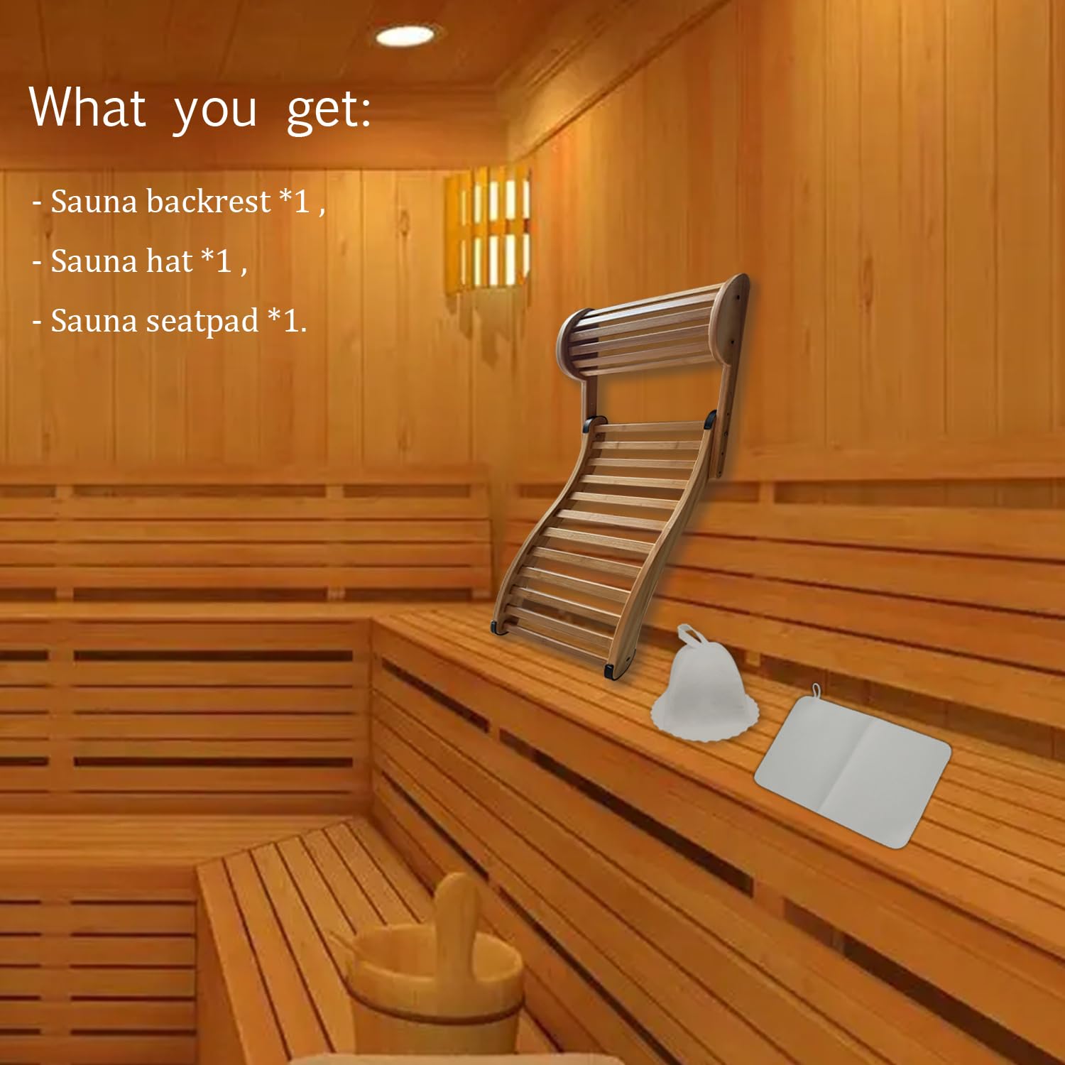 Höhenverstellbare Sauna-Rückenlehne mit Nackenkissen - natürlicher Bambusbau & Anti-Rutsch-Gummi-Pads, Einzelpack-Sauna-Zubehör (1 Pack)