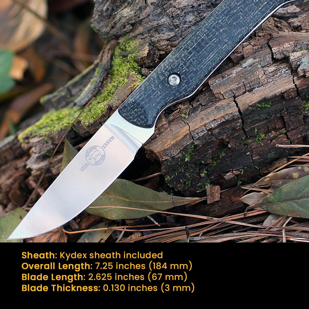 White River Knives Small Game Knife, Black Burlap Micarta Handle