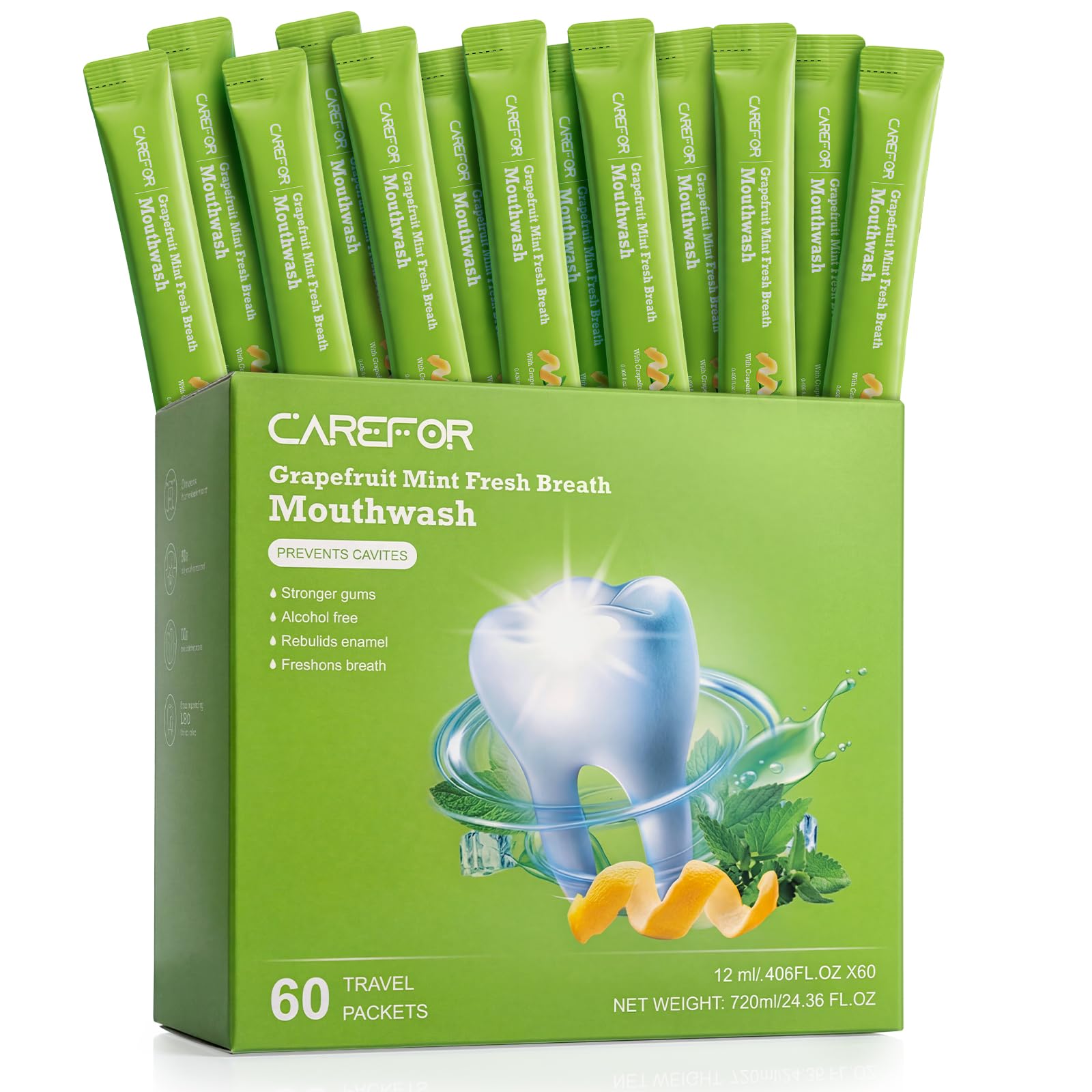 Travel Size Mouthwash Alcohol-Free Gentle Mini Individual Portable 60 Packs