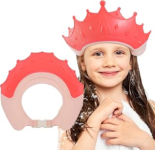 Baby Shower Cap Shield,Adjustable Silicone Bathing Hat,Cute Crown Shape Shampoo Hat,Soft Shower Protection Hat,Funny Hair Washing Shield,Bath Cap Visor Cap for Toddlers Kids Baby Children (Pink)