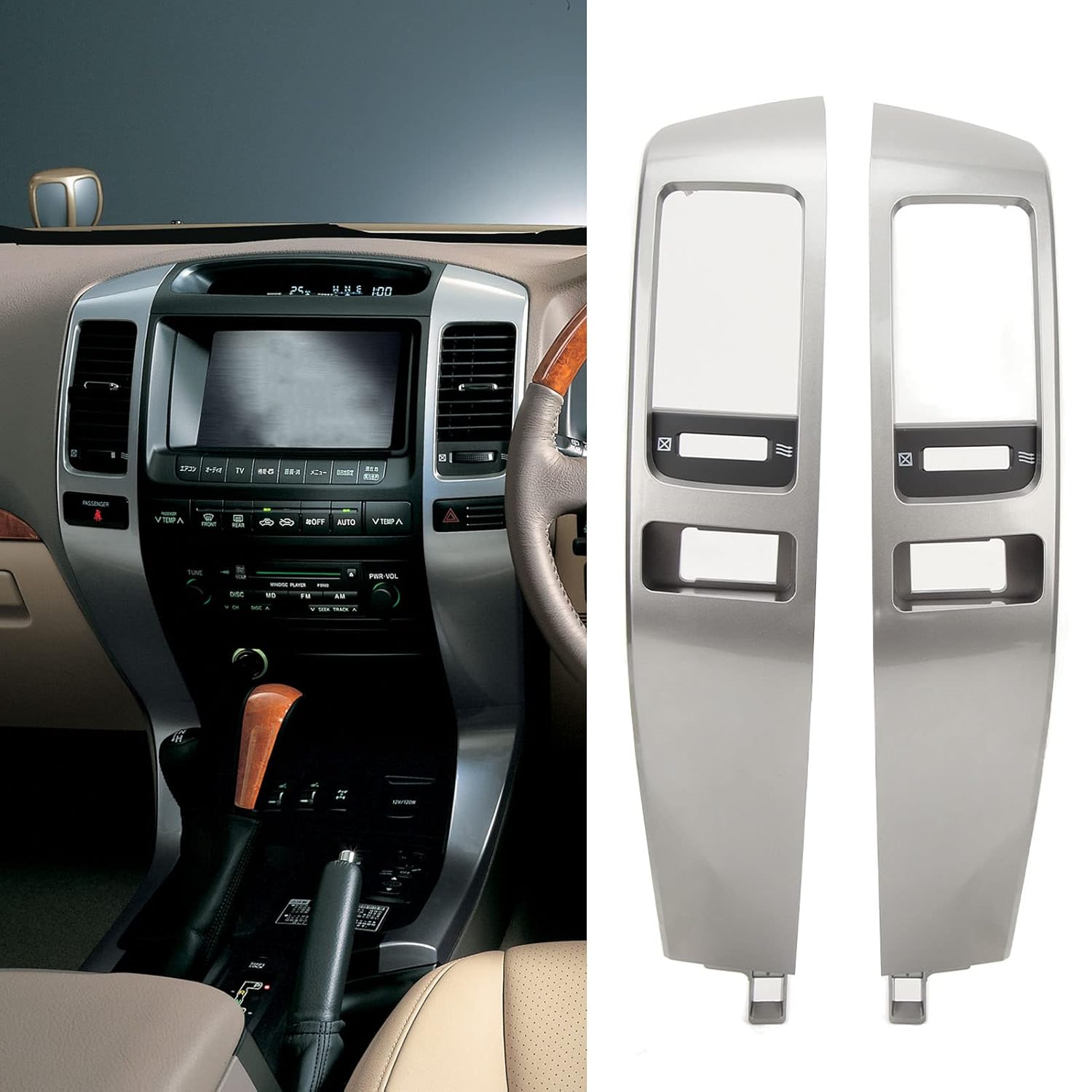 Dashboard Air Vent Panel, 55474‑60040, 55475‑60040, Left Right Panel Replacement for Prado 2003‑2009 Silver