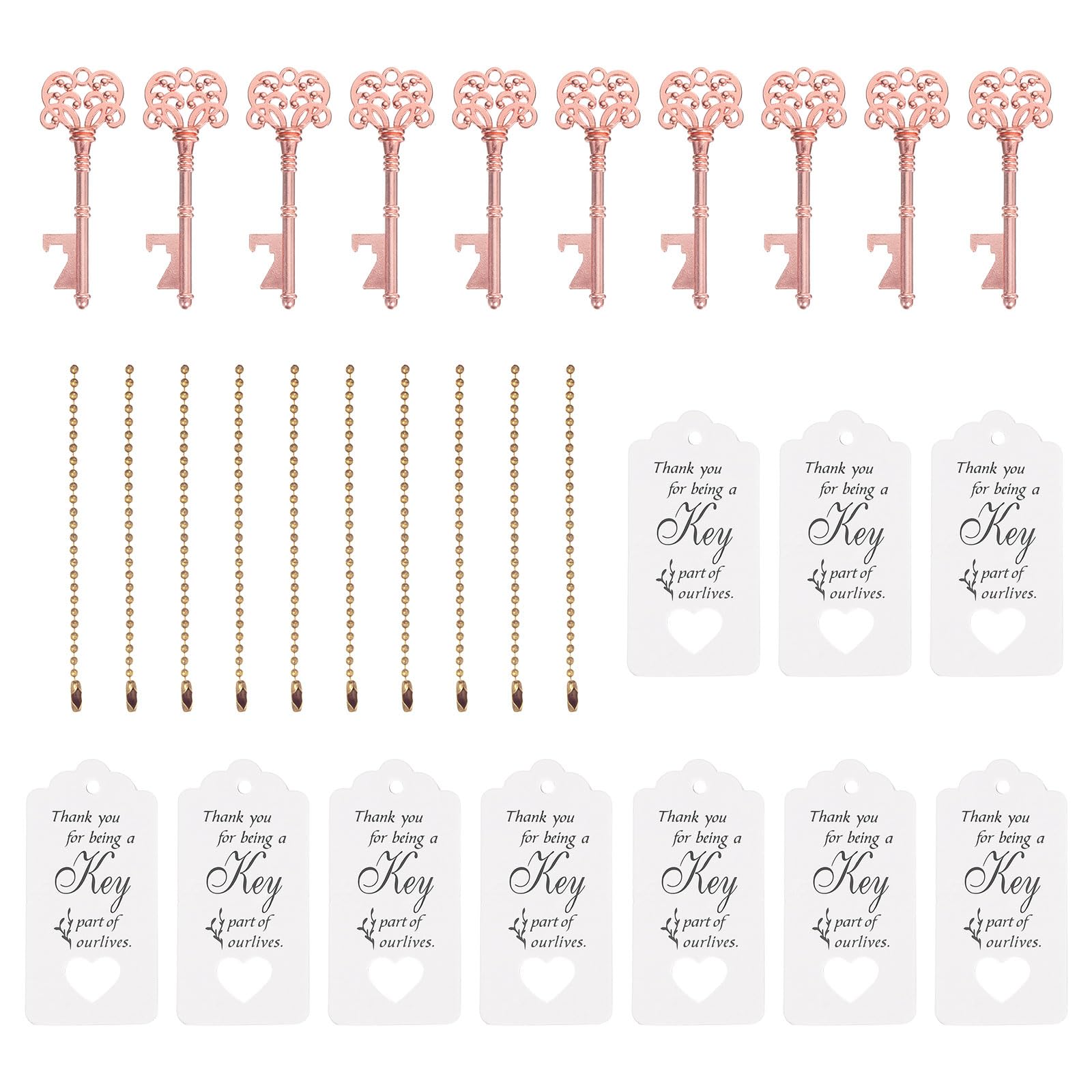 PATIKIL Vintage Key Bottle Openers, 10 Pcs Wedding Party Favor Souvenir Gift Set including Thank You Tag