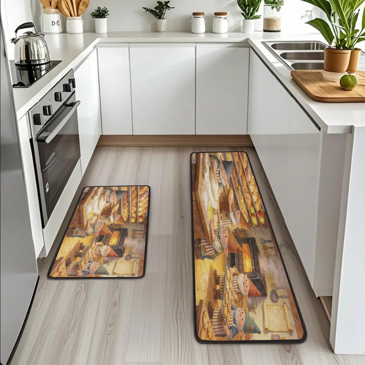 Anti Fatigue Gnome Cookie Baking Kitchen Mats for Floor 2 Piece Set, Waterproof Non Slip Boho Kitchen Floor Rugs, Comfort Standing Mat for Sink Laundry & Home Kitchen 17"x47"+17"x29"
