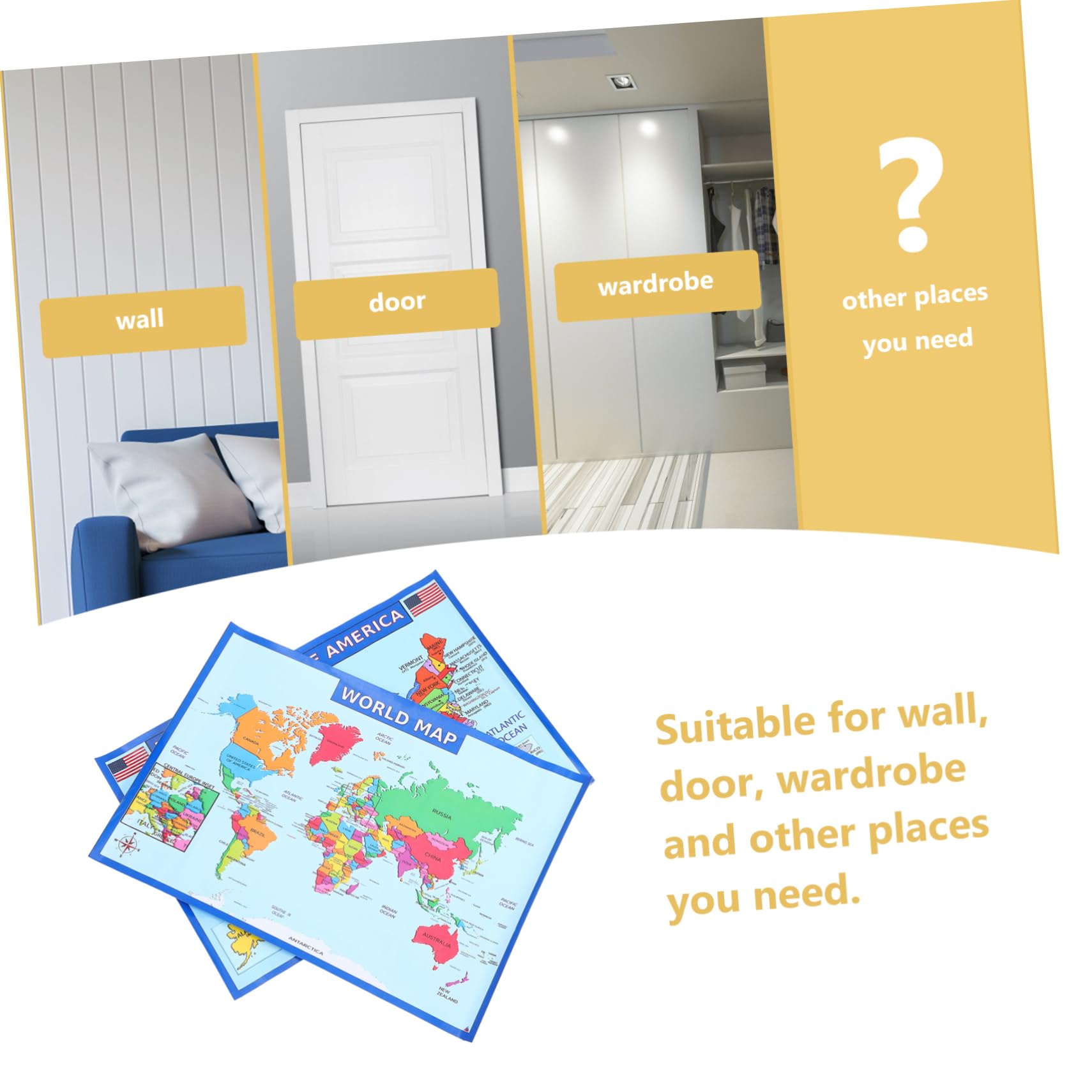 NUOBESTY 3sätze Geografische Wandkarte Abnutzungsbeständige Und Weltkarte Lernposter Für Zuhause Schule Und Kindergarten Geografischen Und Dekoration