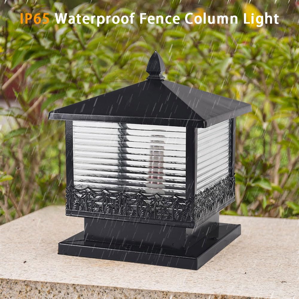 MOCHAMIK Paletti Luminosi da Esterno Colonna Luminosa, Colonna Esterna Vintage Impermeabile con Paralume a Strisce Luci a Colonna con luci a LED per Recinzione, terrazza, Giardino o Patio, Pali