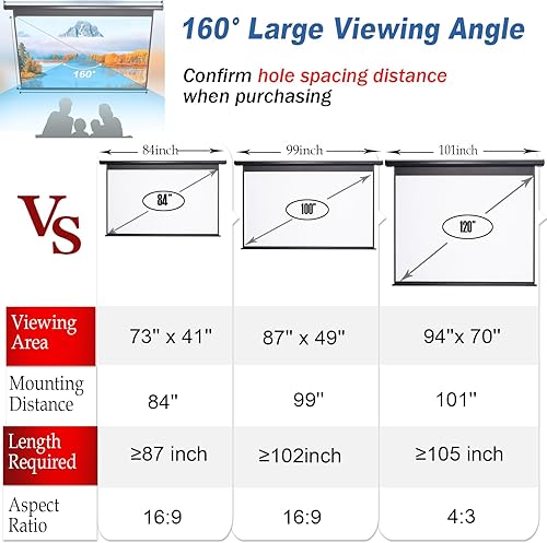 Miniatura 3 de Pantalla de proyector desplegable motorizada de 84 pulgadas 169 HD pequeña pantalla de proyector eléctrica portátil con control remoto, pantallas de
