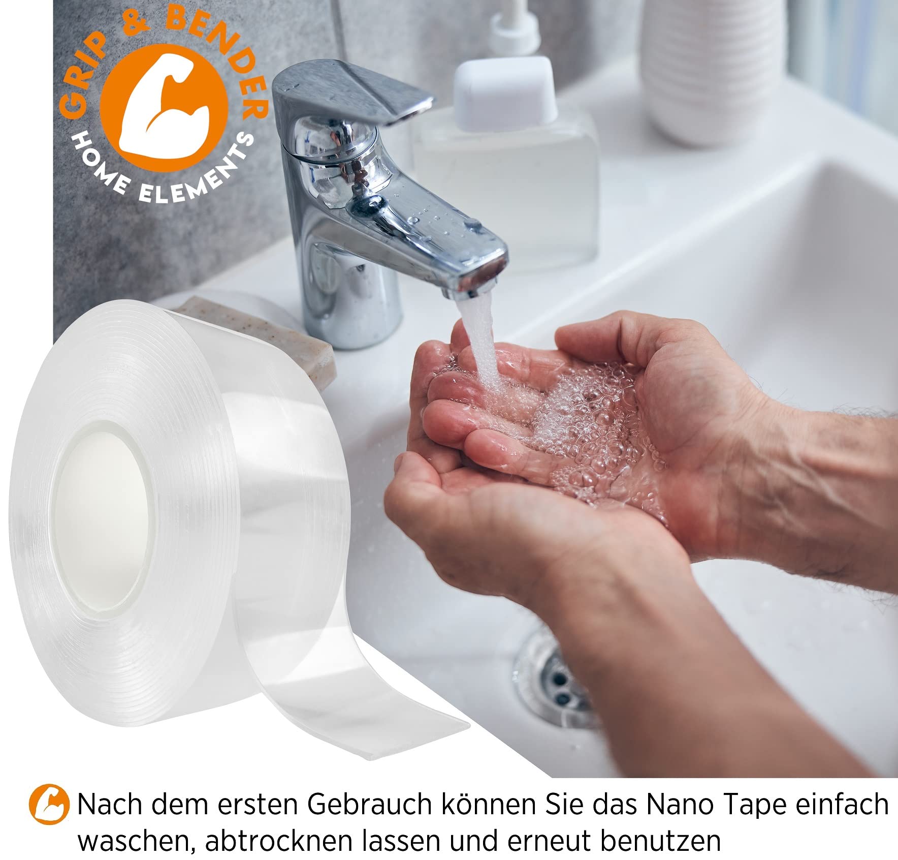 GRIP&BENDER Doppelseitiges Klebeband - 5 Meter x 24MM Nano Tape Doppelseitig Transparent – Spurloses Nano Klebeband – Multifunktionales Rutschfestes Nanotape extra dünn (1mm) Ultra Stark