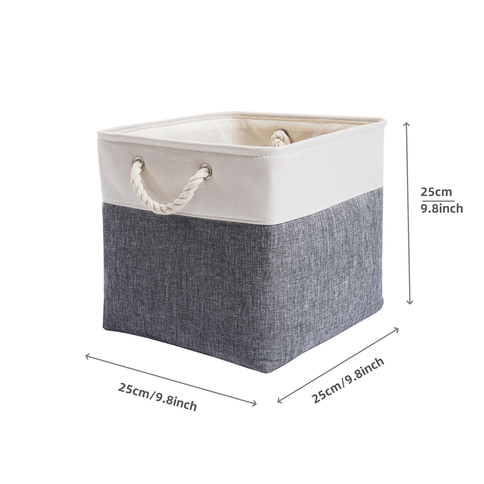 Mangata Canvas Cube Storage Boxes, 25x25x25cm Storage Baskets for Shelves Organizing Clothes Nursery Home(Cold Grey&White, Set of 3) - Image 4