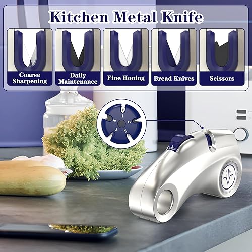 Miniatura 2 de Afilador de cuchillos manual de 5 etapas de 15 , afilador de cerámica de carburo recubierto de diamante para precisión, profesional, pan, dentado,