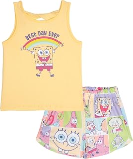 SPONGEBOB SQUAREPANTS Girls Tank Top and Mesh Shorts Outfit Set Toddler to Big Kid Sizes (2T - 18-20)