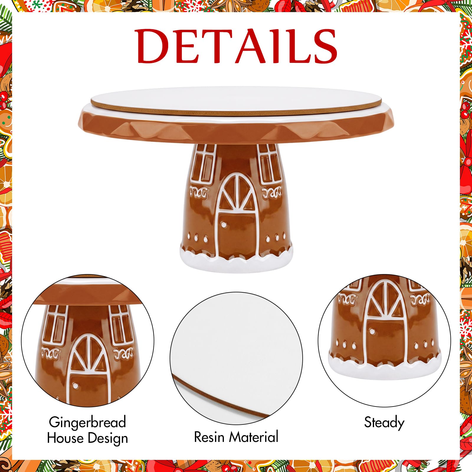 FillTouch Présentoir à gâteau de Noël en forme de maison en pain d'épices de 25,4 cm - Plateau de présentation à dessert en bois pour fête, dessert, fruits, hiver, mariage, anniversaire, décoration de