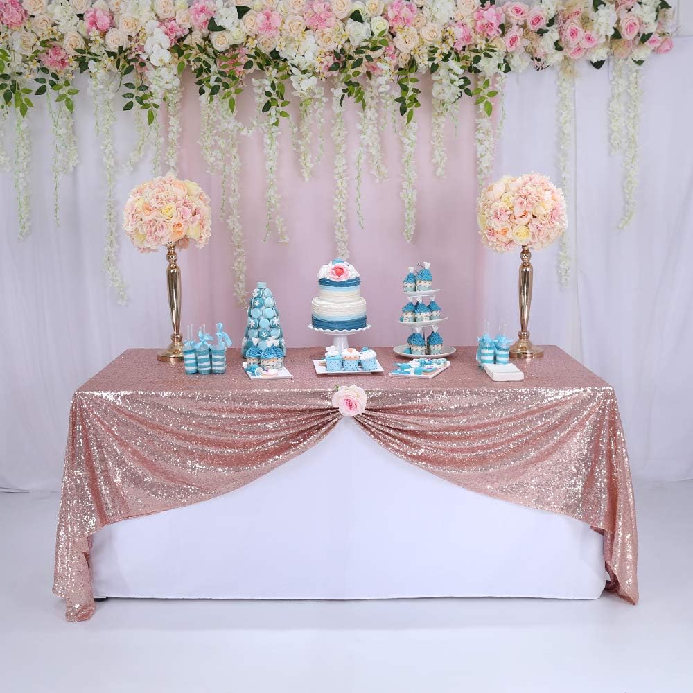 BalsaCircle TRLYC Sequin Rectangular Rose Gold Sequin Tablecloth 60-Inch by 102-Inch