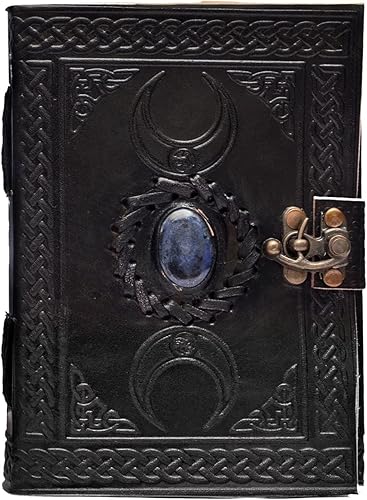 Miniatura 27 de cuero Diario de cuero vintage con relieve de lapiz azul de 3 lunas para hombres y mujeres, 140 páginas, papel vintage antiguo hecho a mano, diario